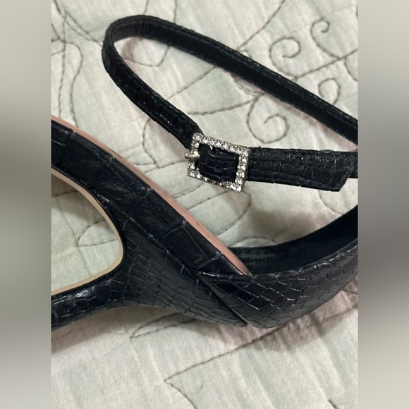 NIB VIncenza Ankle-Strap Bow Heels SzEU 38 / 7-7.5 US Anthro Black Crystal Clear - Picture 10 of 15